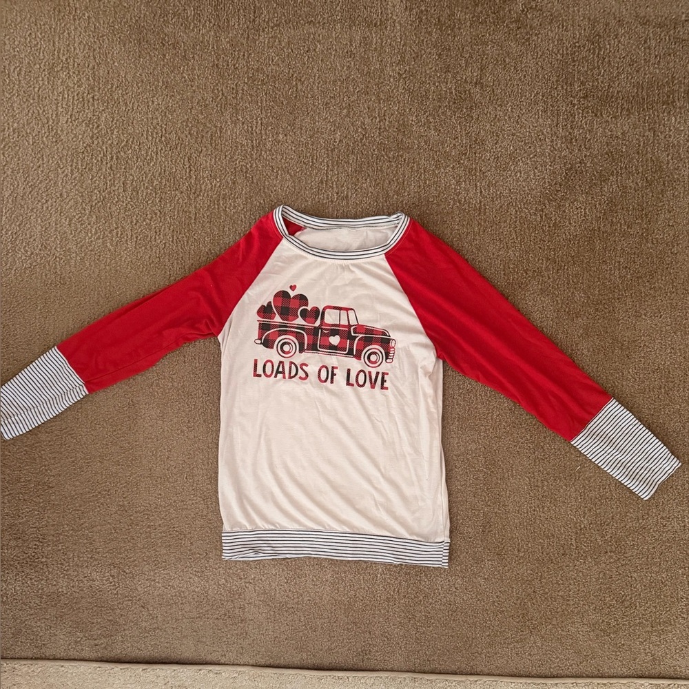 Women's Red and White Long Sleeve Tee